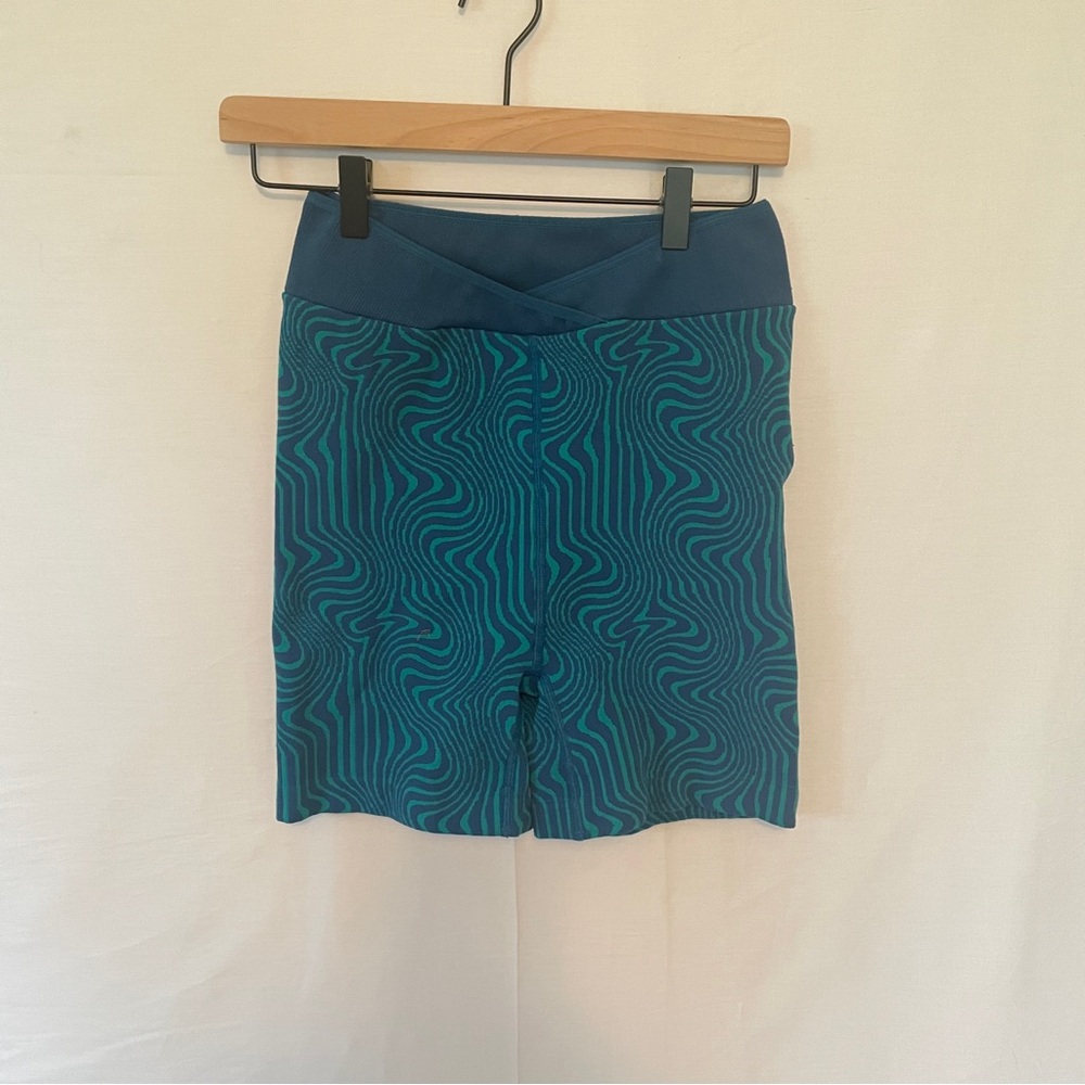 Free People Movement Free Throw Jacquard Biker Shorts Blue Green Size Medium